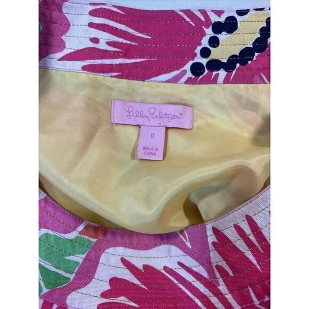 Lilly‎ Pulitzer Pink Floral Gold Metallic Puff Sleeve Blouse Top Women Size 0